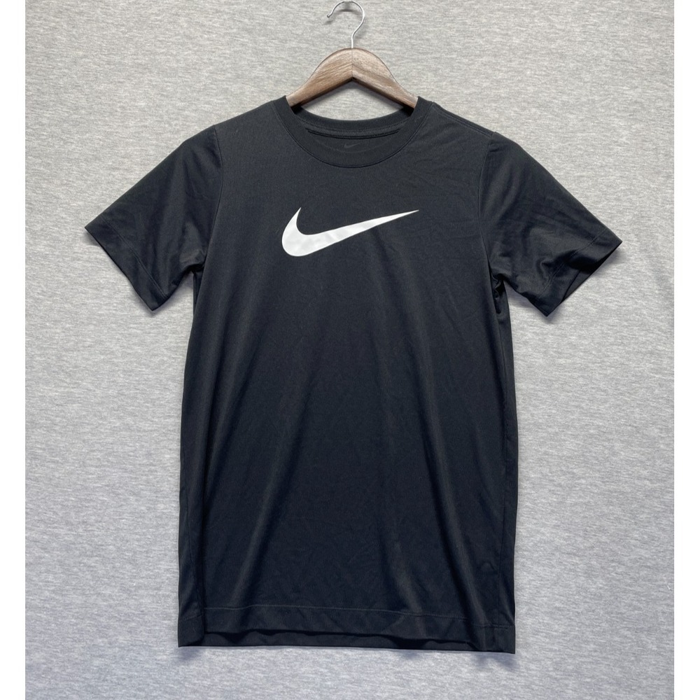 Nike Dri Fit T Shirt Unisex Large Black White Graphic Print Swoosh Logo Athletic